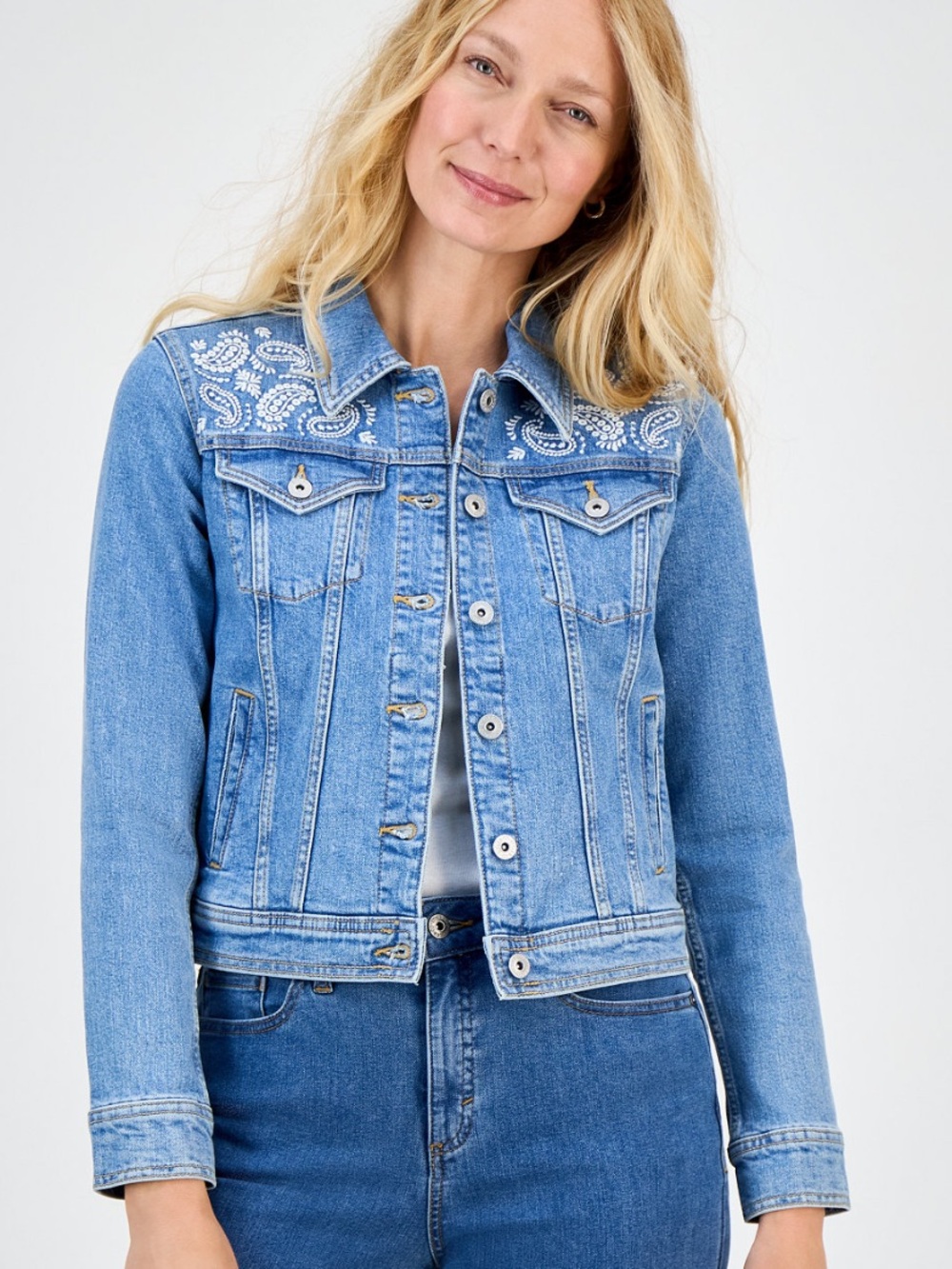 Style & Co. Light Blue Embroidered Jean Jacket